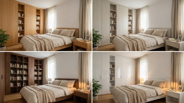 materiale si tonuri biblioteca dormitor legenda casei