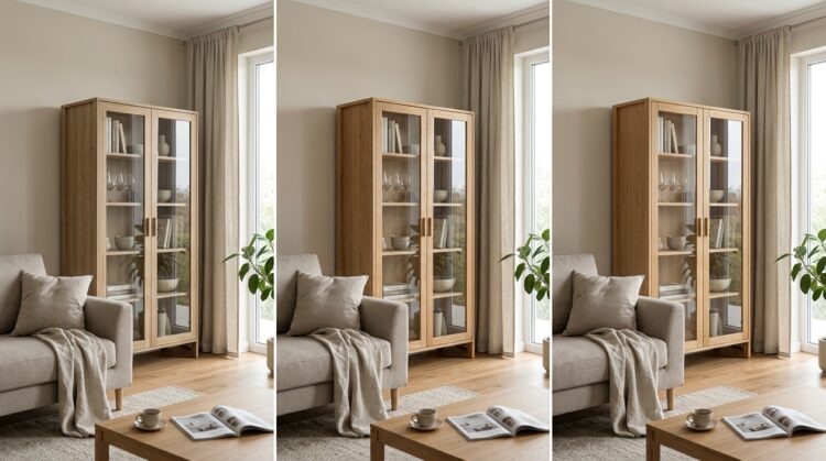 materiale vitrina living sticla lemn mdf legenda casei