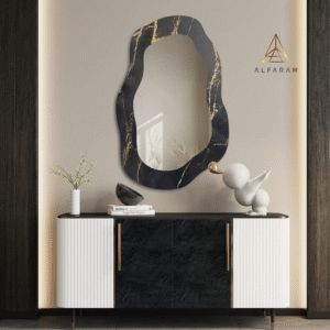 ro oglinda neregulata pe marmura negru auriu marble nocto legenda casei