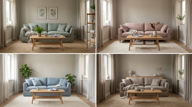 verde salvie vs roz pudrat vs albastru spalat vs gri cald si taupe tonuri prafuite living legenda casei
