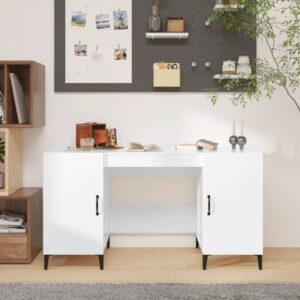 vidaXL Birou, alb extralucios, 140x50x75 cm, lemn compozit