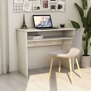 vidaXL Birou, alb extralucios, 90 x 50 x 74 cm, lemn prelucrat