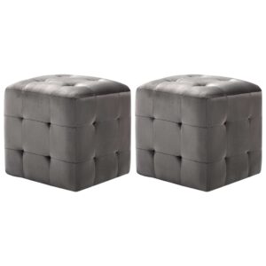 Noptiere catifea gri tapițate, stil retro, 30x30x30 cm, set 2 buc