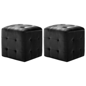 Noptiere catifea negru tapițat, set 2 buc., stil retro, 30x30x30 cm
