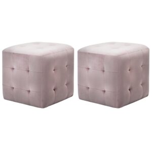 Noptiere catifea roz tapițat, stil retro, 30x30x30 cm, set 2 buc