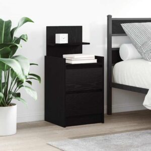 Noptiere moderne negre cu 2 sertare din lemn, stil rustic, 38x34x80 cm, set 2 buc