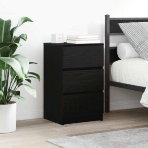 Noptiere negre cu 3 sertare din lemn, stil rustic, 39x35x65 cm, set 2 buc