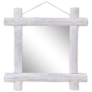 vidaXL Oglindă cu ramă din bușteni, alb, 70×70 cm, lemn masiv reciclat